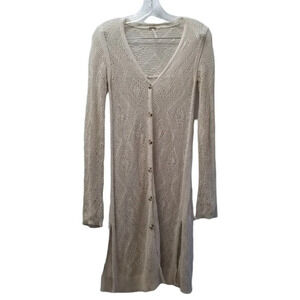 FREE people cotton knit long  cream button cardigan XS